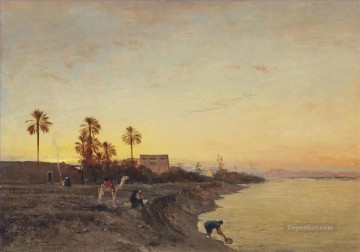 ヴィクトル・ユゲ Painting - ナイル川のほとりで エジプト ヴィクトル・ユゲ オリエンタリスト